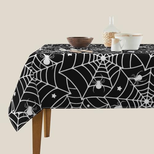 Halloween Tablecloth Square 60x60 Inch Spider Web & Stars Stain Resistant Polyester