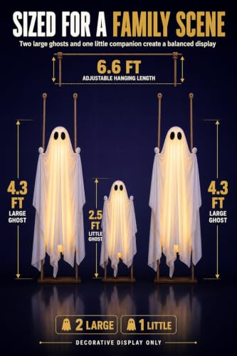 Ghost on a Swing Decoration Set with Ropes - White Family Halloween Outdoor Porch