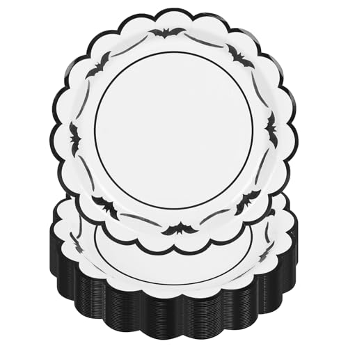 Black Bat Halloween Paper Plates 50 Pack - 9 Inch Disposable Party Tableware