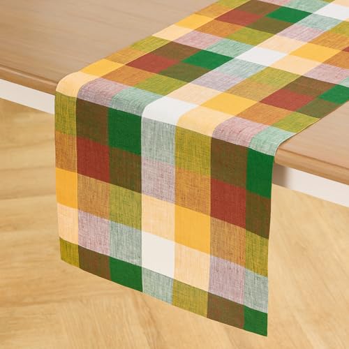 Solino Home 100% Pure Linen Buffalo Check Table Runner 14x144 Fall Check Variation