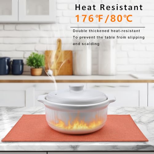 Orange Linen Fabric Placemats Set of 4 - Heat Resistant & Machine Washable