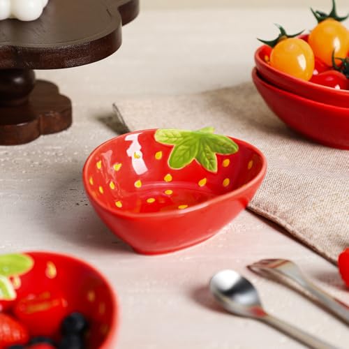 Cute Strawberry Ceramic Appetizer Plates Set - 4 Pieces - Multipurpose Dish