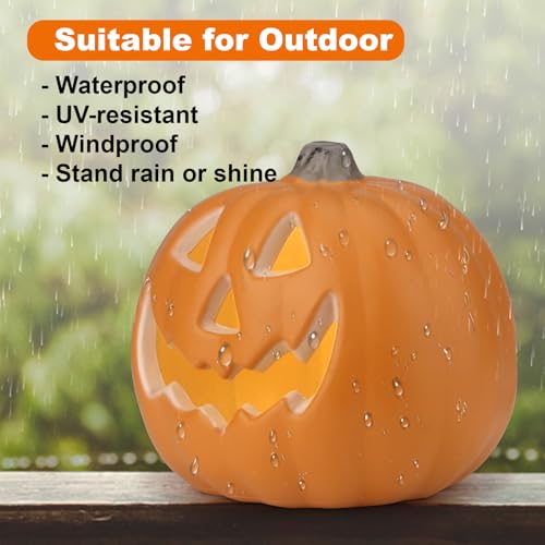 9-Inch Round Smile Face Halloween Jack-o'-Lantern Light Up Pumpkin Lantern - Indoor Outdoor Safety Decor