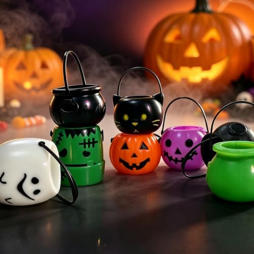 Mini Halloween Candy Holders Set - 38pcs Multicolor Plastic Pumpkin Ghost Cauldrons
