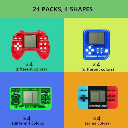 Video Game Keychain Favors for Kids - 24 Retro Mini Arcade Toys for Parties