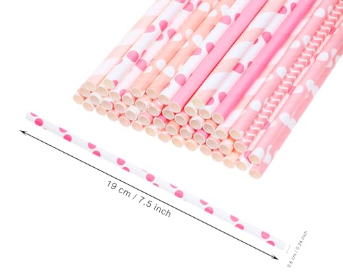 Assorted Paper Drinking Straws 50Pcs for Parties & Events - Mixed Pink - Eco-Friendly, Thick & Sturdy