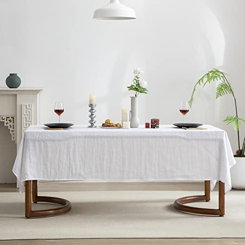 White Linen Rectangle Tablecloth 60x120 Inches for Dining & Events - Machine Washable