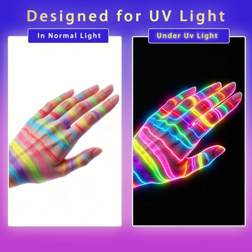 Neon Face & Body Paint Crayons Set - Glow in The Dark UV Makeup Kit, 6 Colors