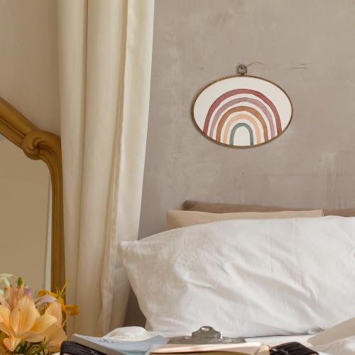 Boho Rainbow Oval Wall Art Decor - Neutral Canvas Artwork for Home & Nursery