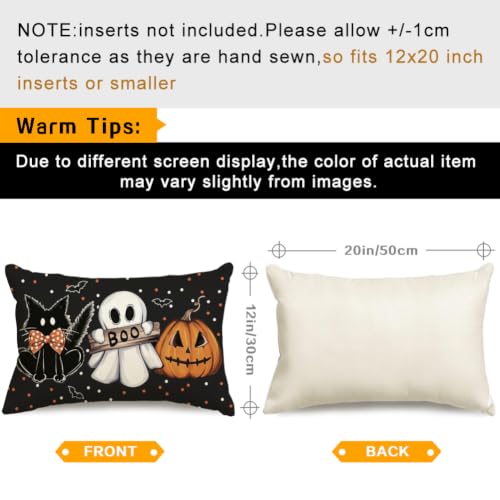 Halloween Ghost Pillow Cover Waterproof 12x20 Outdoor Indoor Decor - Black