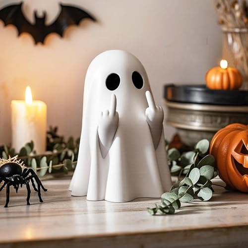 Halloween Ghost Figurine - Spooky Resin Tabletop Decor with Funny Face