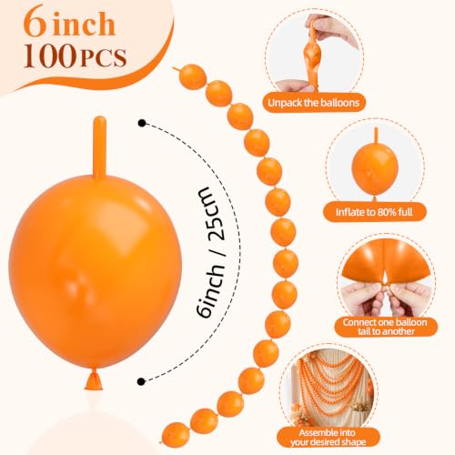 Orange Linking Balloons - 6 Inch Latex Party Chain Set, 100pcs - Fall Link Balloons