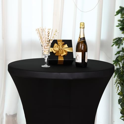 Fixwal 4 Pack Black Round Fitted Cocktail Tablecloths - 32x43 Inches
