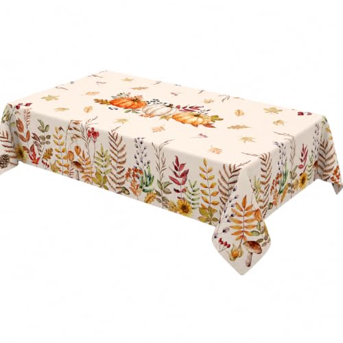 Autumn Leaves Border Fall Tablecloth 60 x 102 Inches - Water-Resistant Fabric