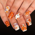 Halloween Press On Nails Short Square Ghost Pumpkin Glitter Set - 8 Pairs