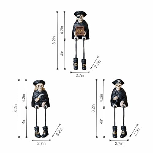 3-Piece Pirate Skeleton Decor Set Halloween Indoor Figurines Home Decor