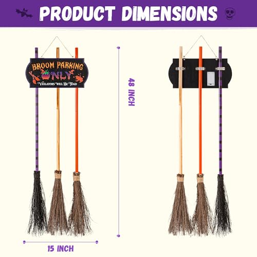 Halloween Light-Up Broom Parking Sign with 3 Witch Brooms - Indoor & Outdoor Decor