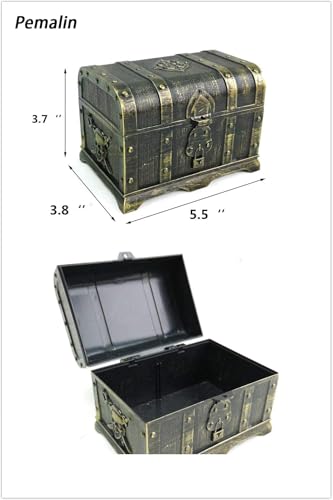 Kids Pirate Treasure Chest Toy Box Antique Color with Lock - Party Favors & Storage