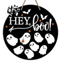 Halloween Welcome Door Sign Wooden Hanging Decor - Ghost Design, 12x12in
