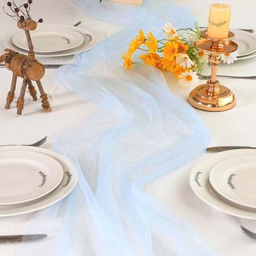 Light Blue Cheesecloth Table Runner 10FT for Wedding & Party Decor