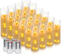 24 Pack Flickering Flameless Candles with Embedded String Lights - White, 2.2 Inch Diameter, 5-7 Inch Heights, Ivory Variation