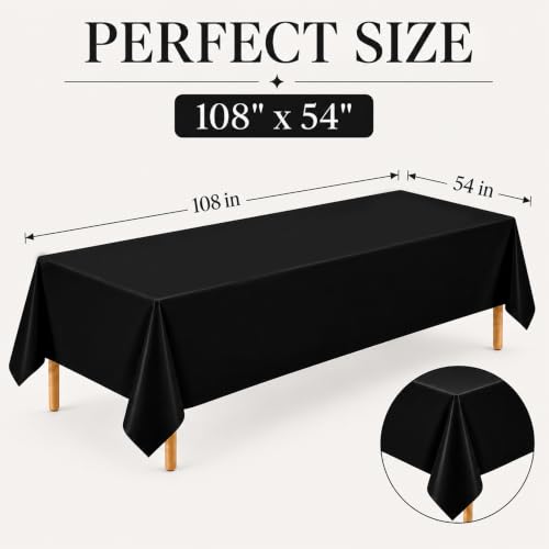 Black Disposable Tablecloths 54 x 108 Inch Pack of 4 - Rectangular Cover for Events