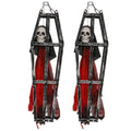 Pirate Skeleton Hanging Decor Set - 2 Pieces Halloween Coffin Cage Skeleton with Red Dress