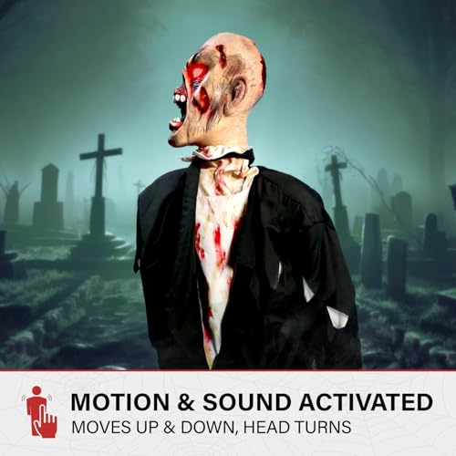 Haunted Hill Farm 35-Inch Damien Zombie Animatronic with Light-Up Eyes & Motion Sound