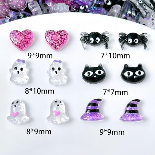 Halloween Nail Charms Set - Purple Ghost Spider Web Rhinestones & 3D Nail Gems - Variation 12