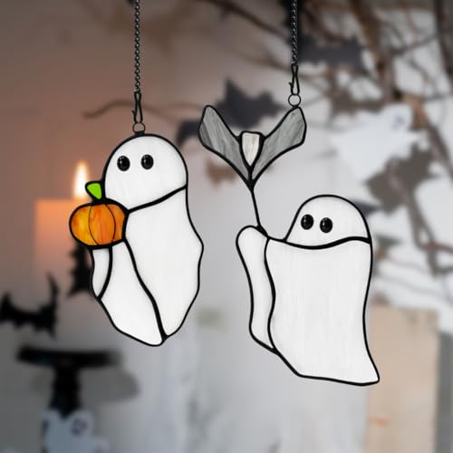 Halloween Ghost Stained Glass Window Hanging Suncatcher Gift - Spooky Decor