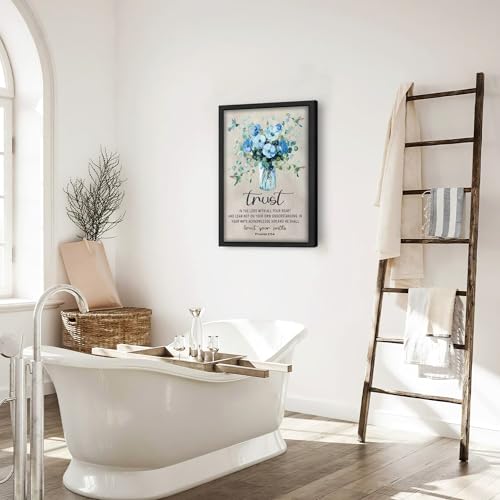Framed Scripture Proverbs Wall Art Canvas - Trust in the Lord 24x16 with Flower Variation