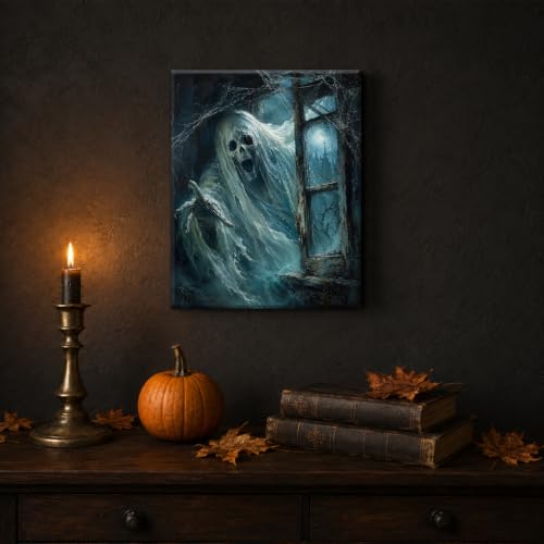 Halloween Wall Art Decor Ghost Face Poster 8x10 Inch Framed - Variation D