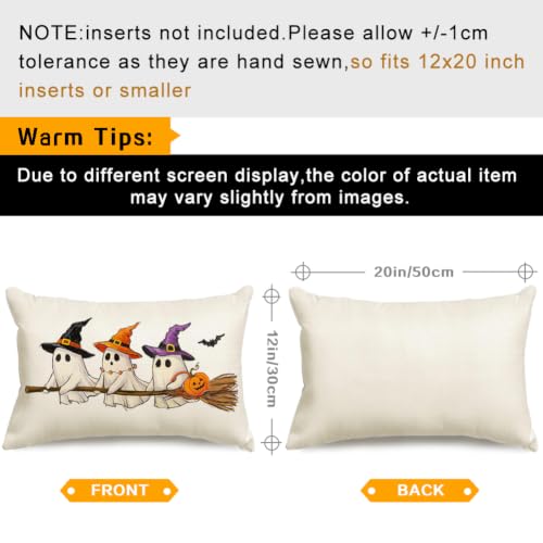 Halloween Ghost Pillow Cover Waterproof 12x20 Inch - White Bat Decor