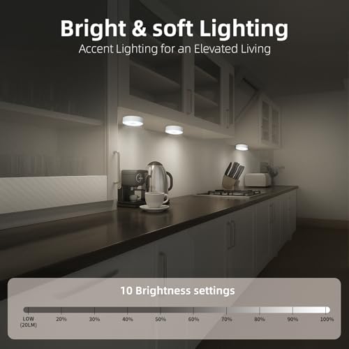 Rechargeable LED Puck Lights with Remote Control 16 Colors, Dimmer & Timer - 6 Pack