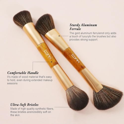 Travel Makeup Brushes Set with Pouch - Yellow, 5PCS Double Ended Cosmetic Kit