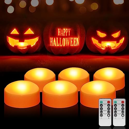 6 Pack LED Flameless Jack-O-Lanterns with Remote Control & Timer - Safe Halloween Decor
