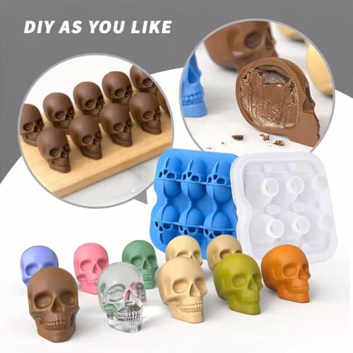 Blue Skull Ice Cube Mold - 6-Cavity Silicone Ice Tray for Whiskey & Cocktails