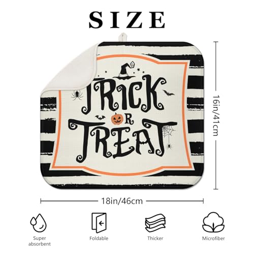 Halloween Trick or Treat Microfiber Dish Drying Mat - 16x18 Inch, Black & White
