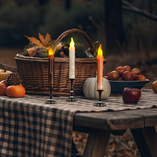 Halloween Flameless Taper Candles Set - Real Wax Hand Dipped, 6.5 Inch, 6 Pack