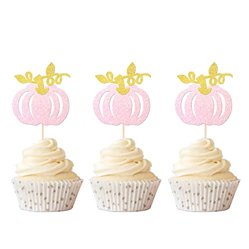 Pumpkin Cupcake Toppers Glitter Fall Theme Design 1 Orange 24 Pack