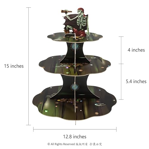 Halloween Pirate Skull Cupcake Stand 3-Tier Dessert Display for Themed Parties