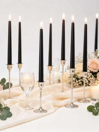 Black Taper Candle Set - 36 Unscented 10 Inch Dripless Candles for Weddings