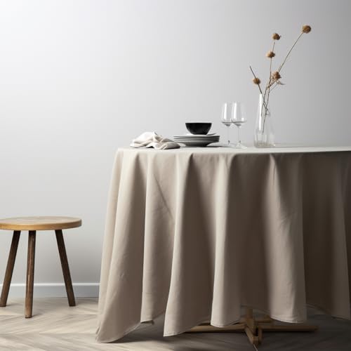 EVERLY 100% Pure Linen Round Tablecloth 70 Inch – Natural, Machine Washable, Decorative for Weddings & Events - Linen / 70"