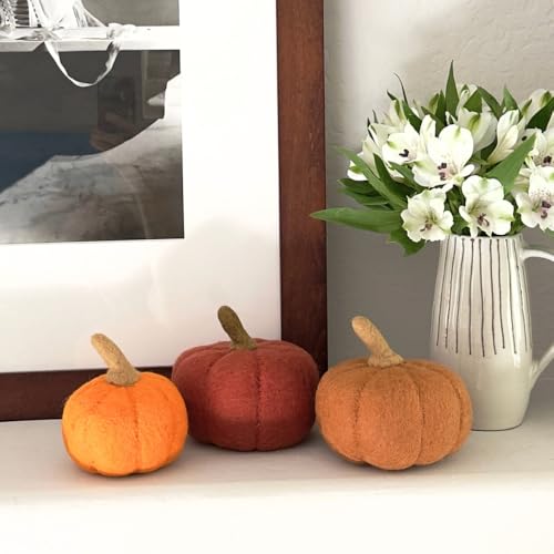 Halloween Felt Decor Set of 3 - Chunky Pumpkins, Handmade Felt Decorations