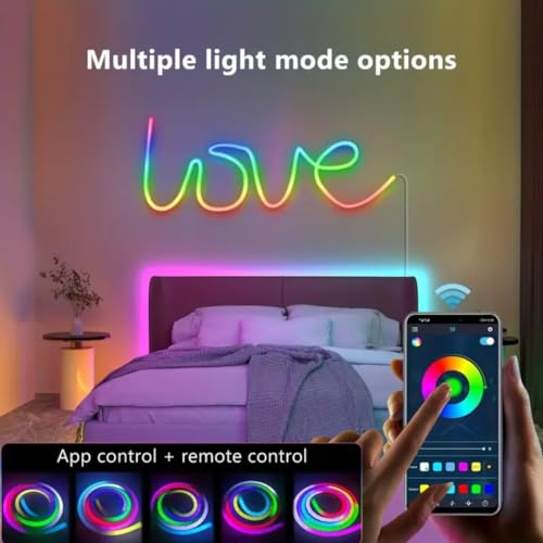 USB RGB LED Neon Rope Light Strip with Remote & App Control - Music Sync, DIY Decor, 9.8FT