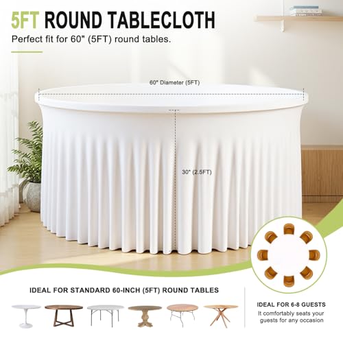White 4-Pack 120-Inch Round Fitted Outdoor Tablecloths for 5FT Tables - Polyester for Weddings & Parties - Variation: White / 60 Inch