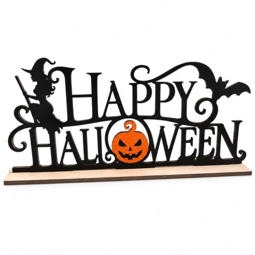Halloween Wooden Sign Decor - Spooky Jack-o-Lantern Witch Bat Indoor Ornament