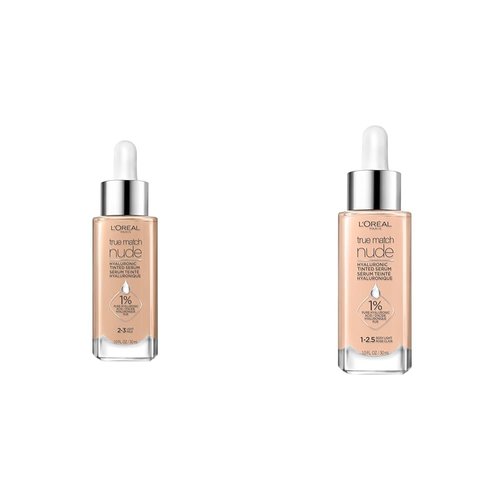L'Oreal Paris True Match Nude Hyaluronic Tinted Serum Foundation Bundle with Shades Light 2-3 and Rosy Light 1-2.5, 1 fl. oz. Each