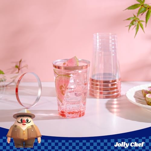 12 oz Rose Gold Plastic Cups Tumblers - 100 Pack Disposable Clear Drinking Cups
