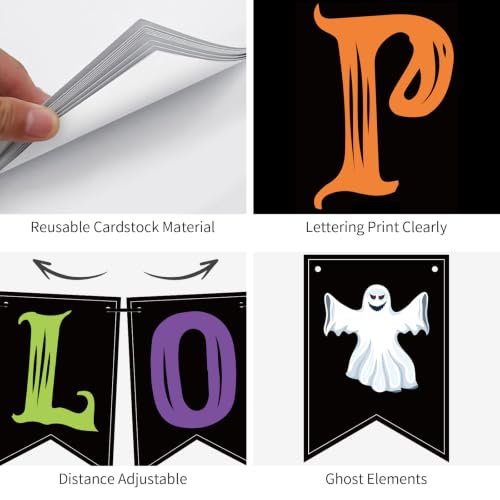 Halloween Decorations Indoor Banner Set with Pumpkin Ghost - White, Orange, Green, Purple